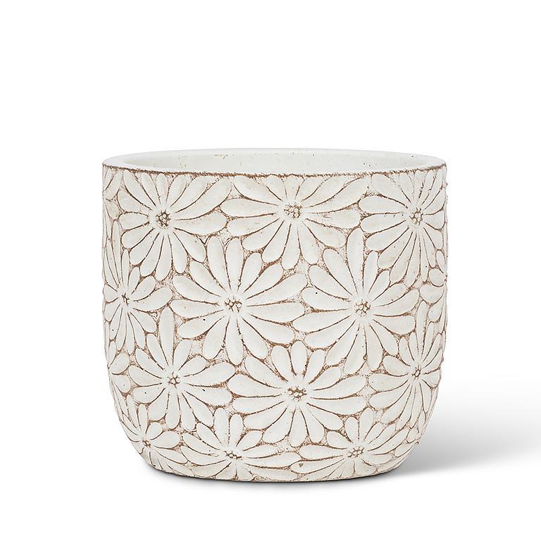 AB White Daisy Round Planter Medium 4.5"H