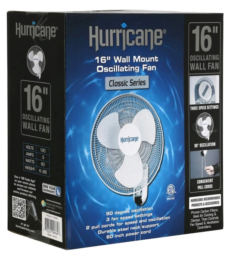 Hurricane Classic Oscillating Wall Mount Fan 16 inch